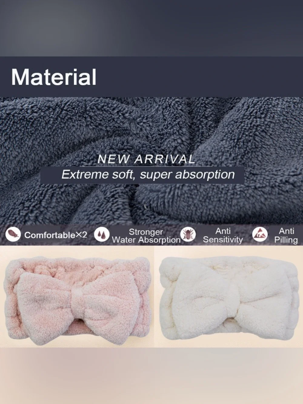 Plush Bow Spa Headband in Pink and Cream (Set of 2)
